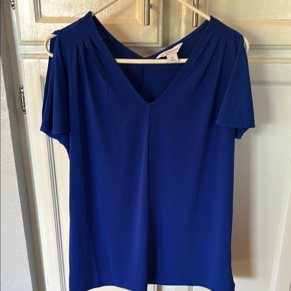 Asymmetrical Blue Short Sleeve Blouse